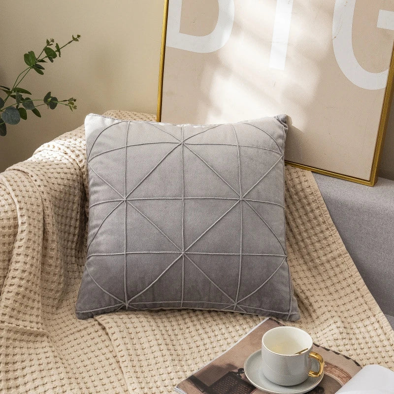 Samt Kissenbezüge | Kariertes Gitter Design | Dekorative Kissenhüllen in Weihnachtsrot für Sofa & Wohnkultur Kaufschwan® Grau 45x45cm 2er Set