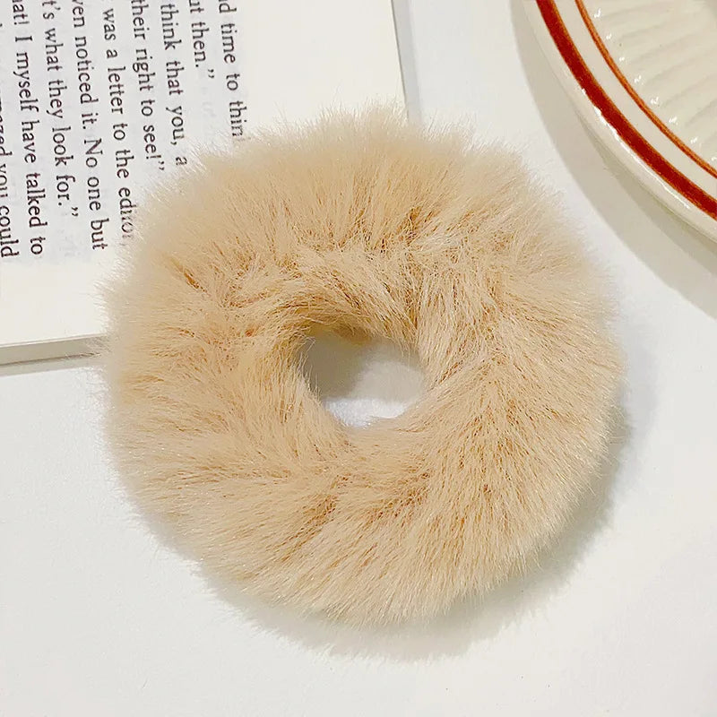 Bunte Flauschige Haargummis | Plüsch-Scrunchies für Damen & Mädchen | Weiche Elastische Pferdeschwanzhalter Kaufschwan® Hellbraun
