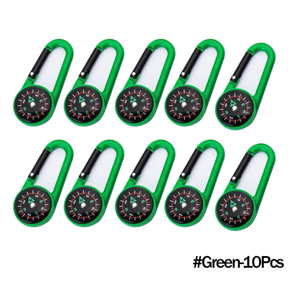 Outdoor Kompass Karabiner Schlüsselanhänger – Mini Camping Buckle für Bergsteigen, Wandern, Rucksäcke & Survival | Kinder Geschenkclip mit Kompass Kaufschwan® Grün – 10 Stück