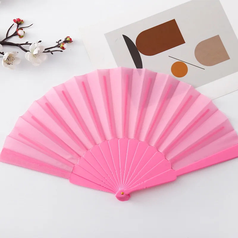 Faltbarer Handfächer in Uni-Farbe | Kunststoffrahmen mit Stoff | Tanz, Hochzeit, Party & Event Zubehör Kaufschwan® Rosa