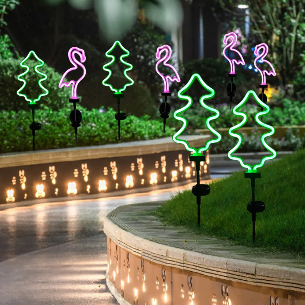 Neon Solar Gartenlichter – Wasserdichte Flamingo- & Weihnachtsbaum-LED-Lampen für Außenbereich & Partydeko Kaufschwan®