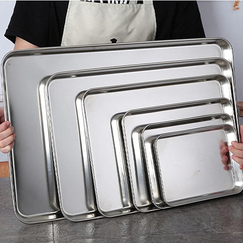 Rechteckiges Edelstahl-Serviertablett für Küche – Metall-Foodtray & Dinnerware-Teller für Wurst, Nudeln, Obst, Restaurant & Hotel Kaufschwan®