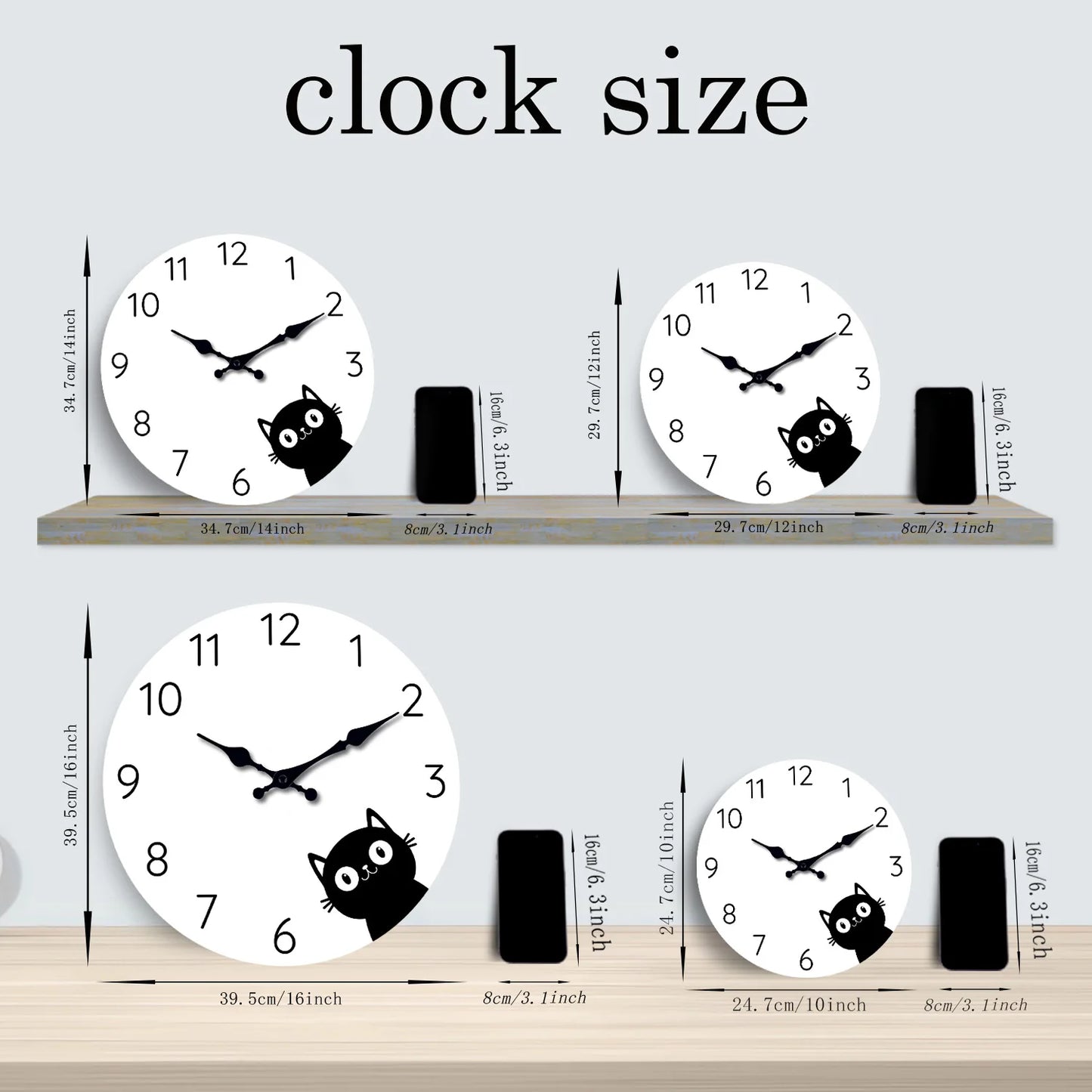 Schwarze Katzen Holz Wanduhr – Leise Quarz Minimalistische Deko Uhr Kaufschwan®