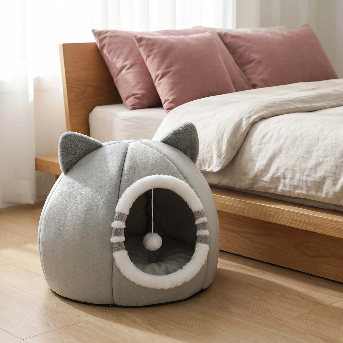 Kuscheliges Katzenbett für Katze – Weiche Schlafhöhle mit Matte, Nest & Katzenhaus Kaufschwan®