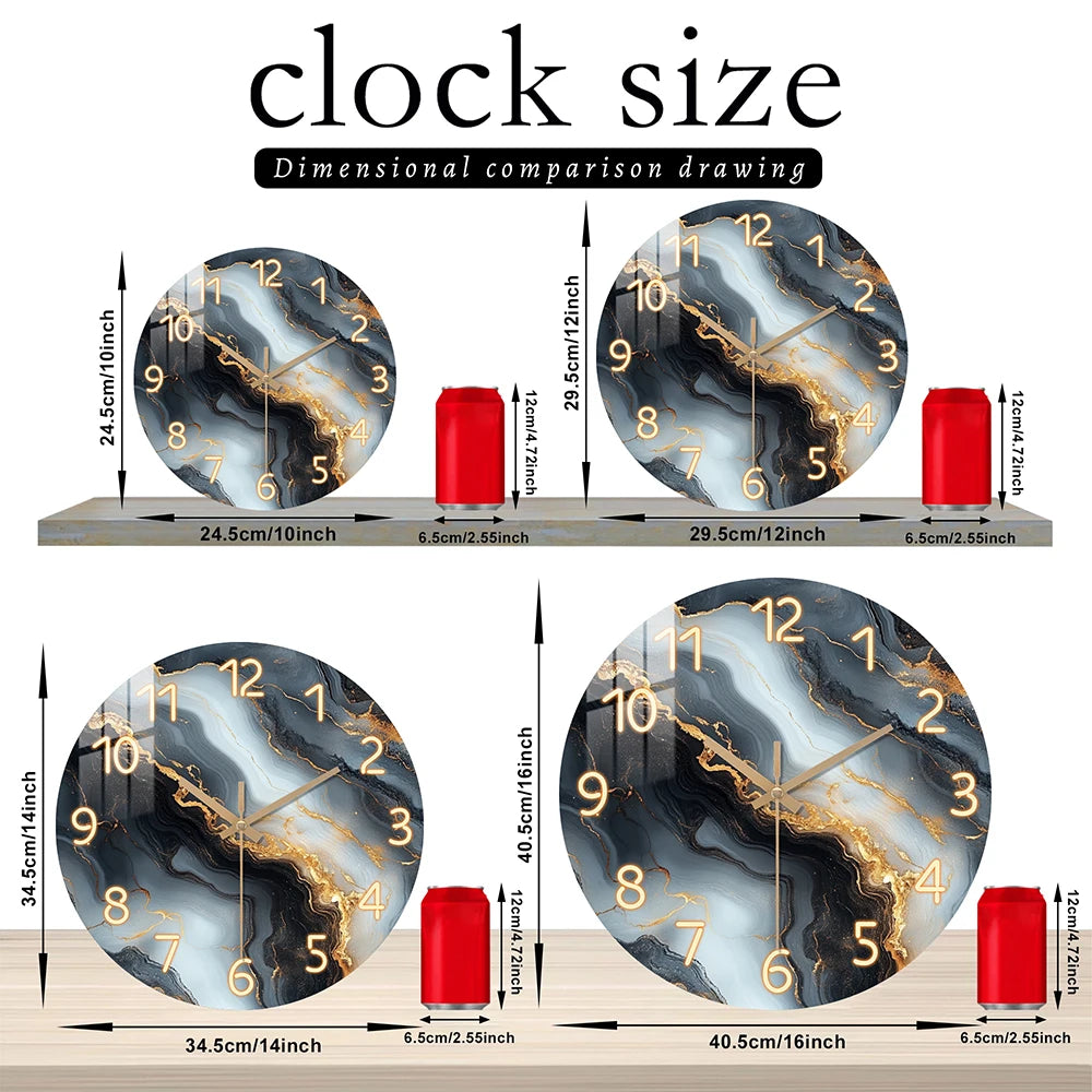 Blau Gold Marmor Holz Wanduhr – Leise Quarz Deko Uhr Kaufschwan®