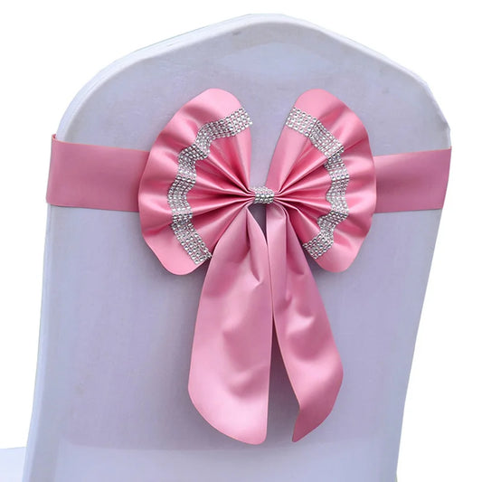 Satin Stuhlschleifen mit Strass-Schnalle – Elegante Schleifen für Hochzeit & Events Kaufschwan® Rosa 10 Stück