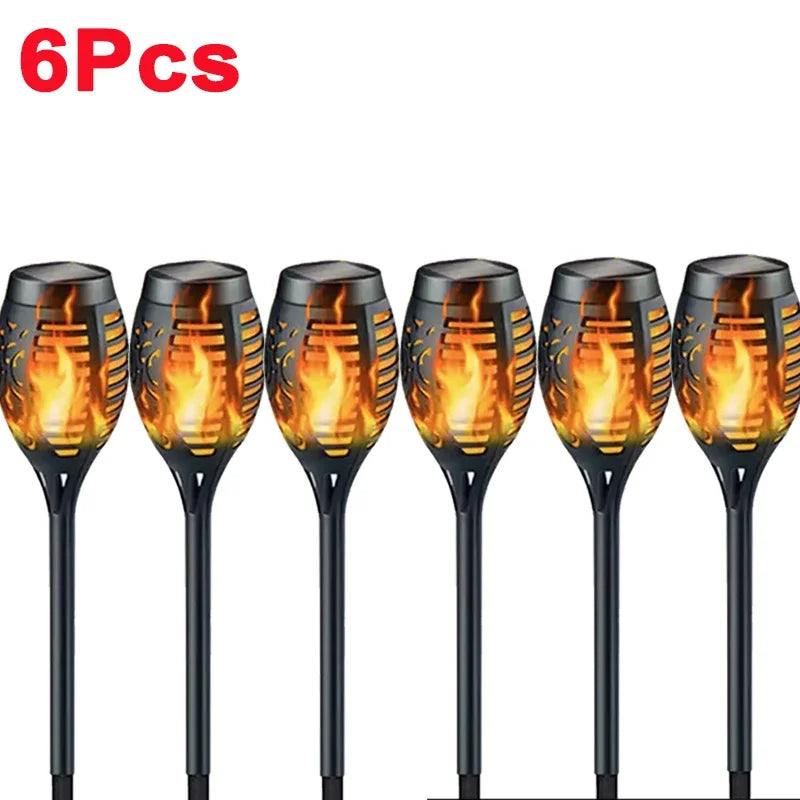 1/2/4/6/8/10 Stück Solar Flammen Fackellichter – Flackernde wasserdichte Gartenbeleuchtung für Rasen, Wege, Hof & Terrasse Kaufschwan® 6 Stück