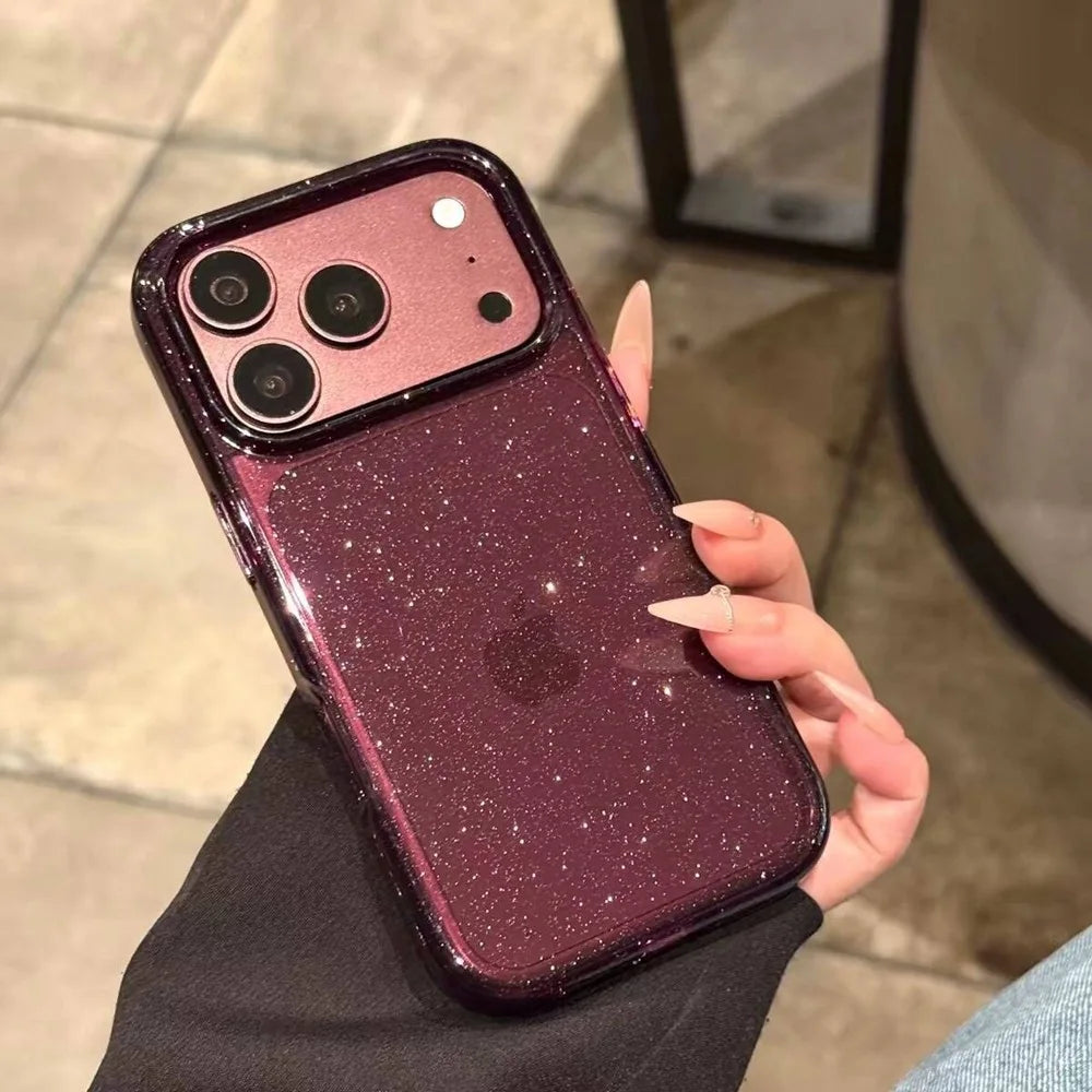 Funkelnde Bordeauxrote Schutzhülle für iPhone 18 Pro & iPhone 18 Pro Max – Transparente Weiche Hülle mit Glitzerdetails Kaufschwan®