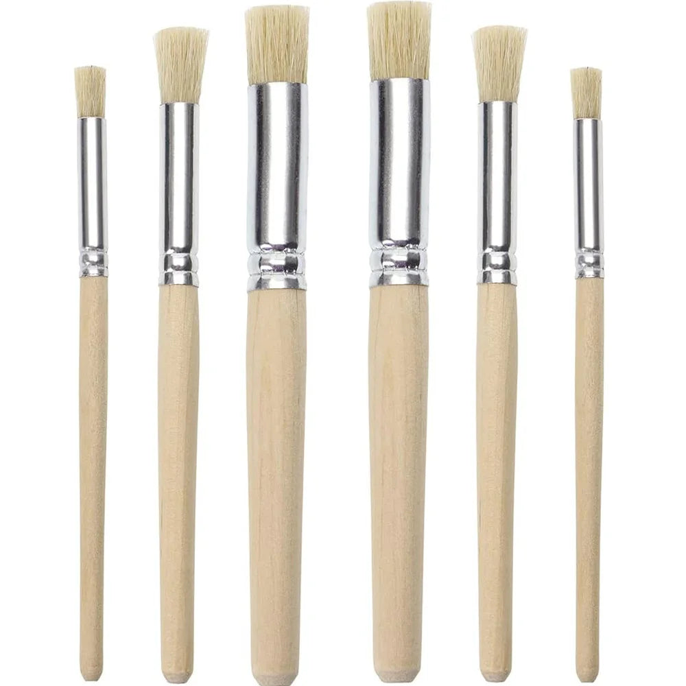 Holz Schablonenpinsel Set – Naturborsten Pinsel für Acryl-, Öl- und Aquarellmalerei Kaufschwan® 6 Stück