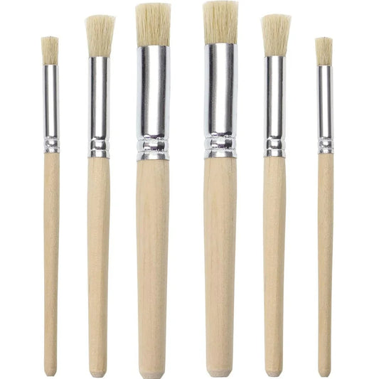 Holz Schablonenpinsel Set – Naturborsten Pinsel für Acryl-, Öl- und Aquarellmalerei Kaufschwan® 6 Stück