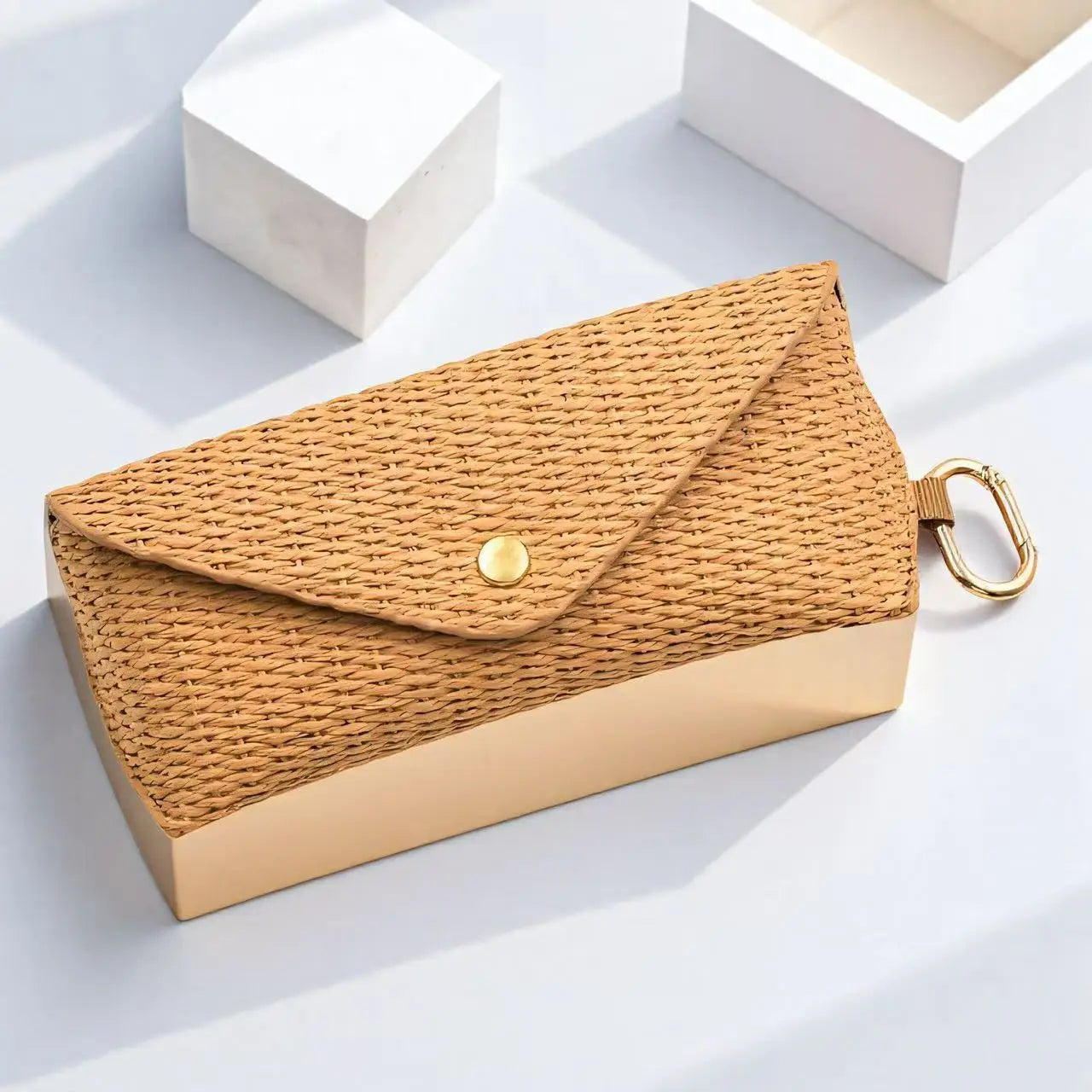 Damen Brillentasche Geflochtenes Stroh Design – PU Leder Weiches Etui für Sonnenbrillen Kaufschwan®