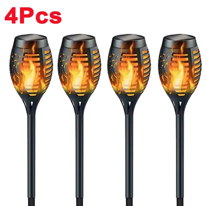 1/2/4/6/8/10 Stück Solar Flammen Fackellichter – Flackernde wasserdichte Gartenbeleuchtung für Rasen, Wege, Hof & Terrasse Kaufschwan® 4 Stück