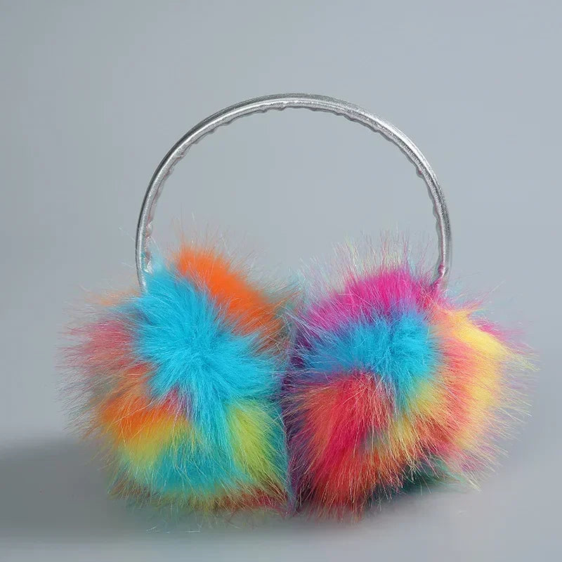 Bunte Regenbogen Winter Ohrwärmer – Plüsch Ohrenschützer | Winddicht, Warm & Weich Kaufschwan® Orange