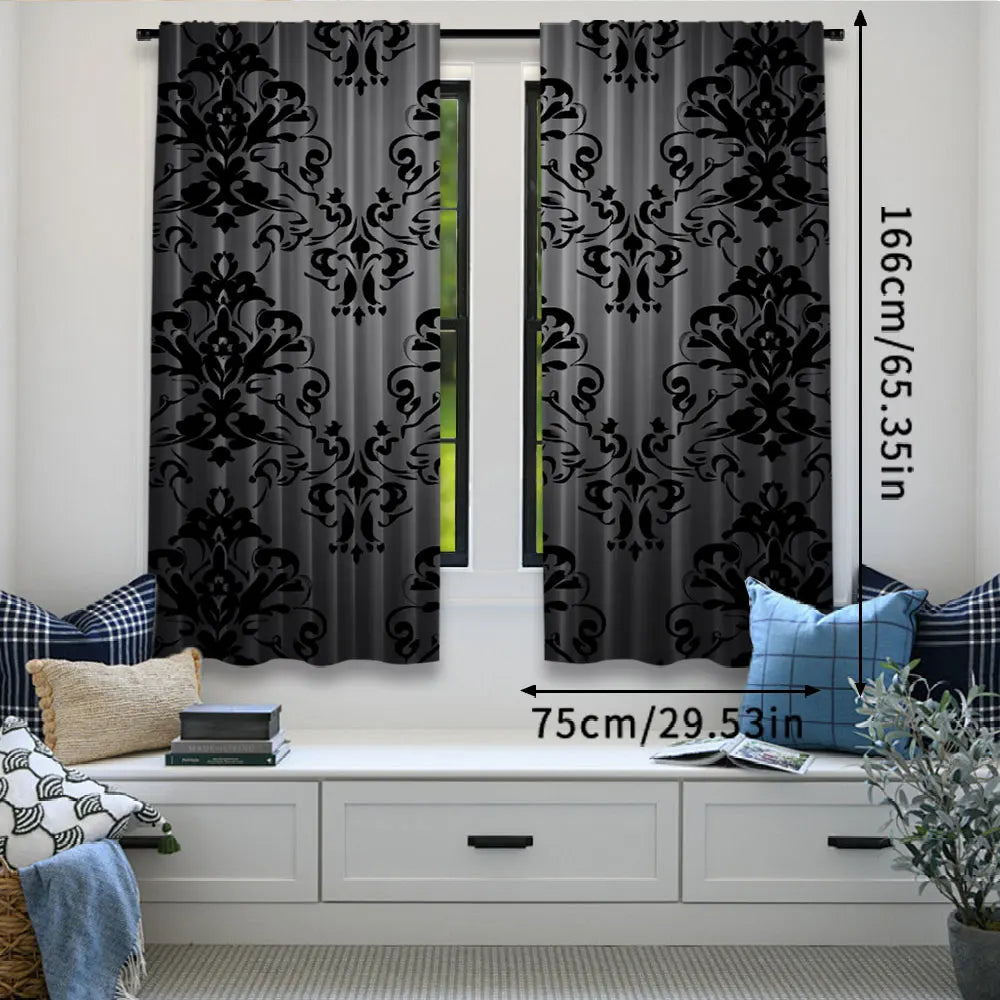 Antiker Gothic Schwarzer Blumen Vorhang im Viktorianischen Vintage Stil für Schlafzimmer Fenster 2 Stück/Set Kaufschwan®