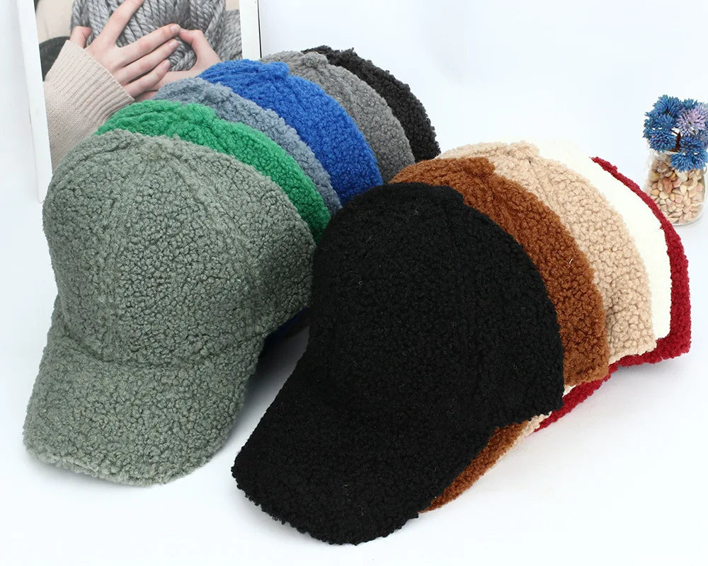 Neue 16 Farben Herbst Winter Baseballkappe | Damen Kappe aus Kunstlammwolle | Warme Plüsch Baseballkappe Kaufschwan®