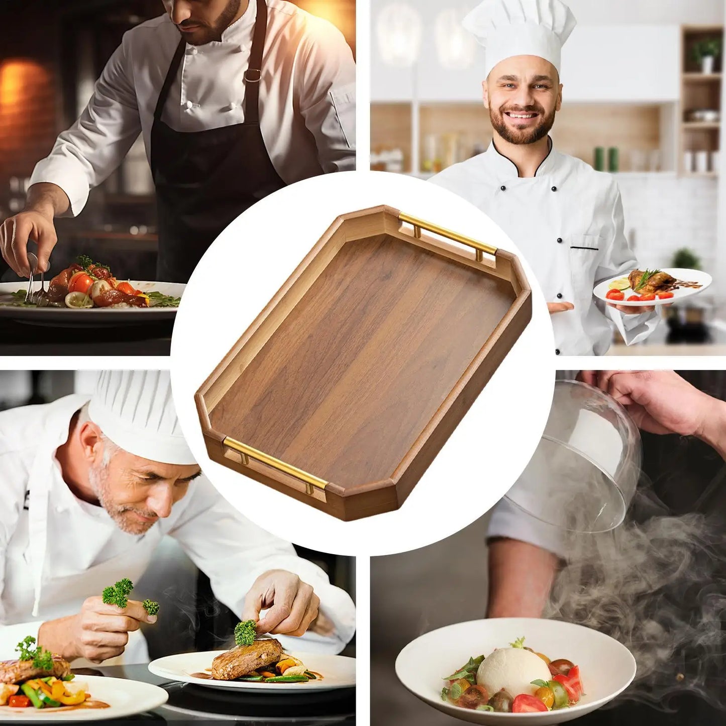 Achteckiges Holz-Serviertablett mit Griffen – Auslaufsicheres Frühstücks-im-Bett-Tablett für Couchtisch, Barwagen & Farmhouse-Deko