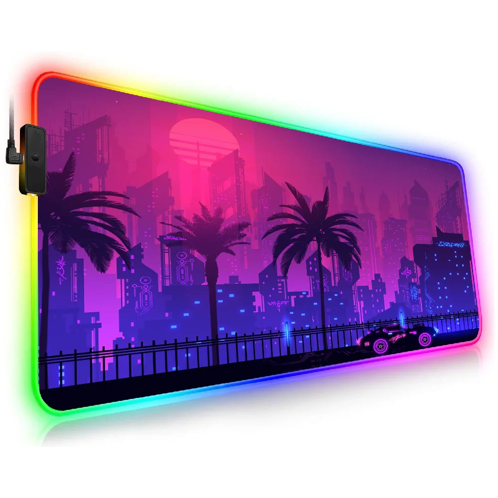 LED RGB Gaming Mauspad – Cyber Neon City Erweiterte Schreibtischmatte für E-Sports Tastatur und Laptop Kaufschwan® RGB300x700x3mm