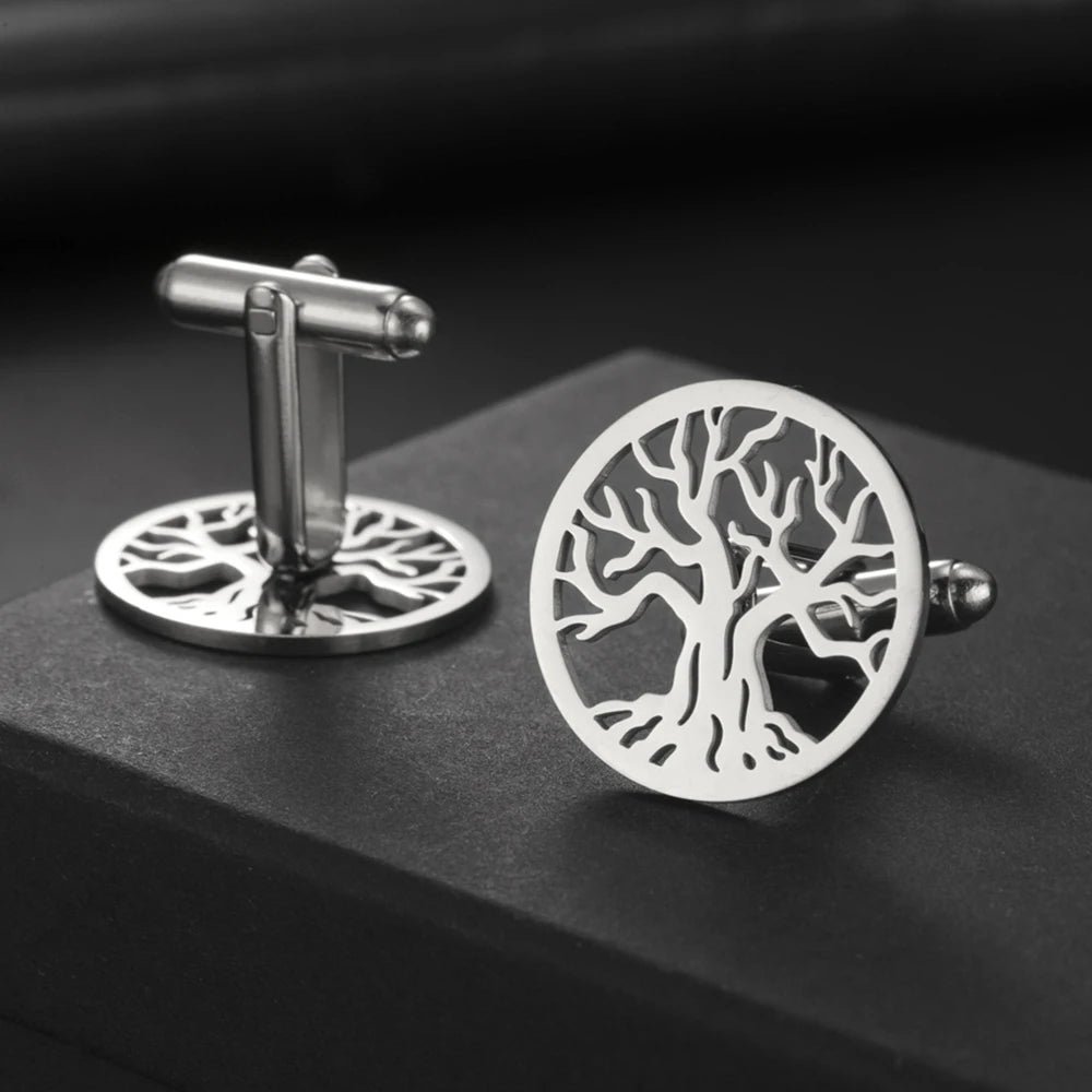 Baum des Lebens Manschettenknöpfe für Herren – Runde Edelstahl Manschetten | Elegantes Accessoire für Hochzeit, Business & Anlassmode Kaufschwan®