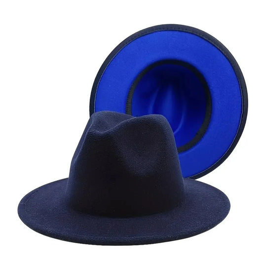 Western Cowboy Wollhut – Doppelseitiger Patchwork Filz Jazzhut, Unisex Vintage Cowboy Hut für Herren & Damen Kaufschwan® Blau 56/57cm