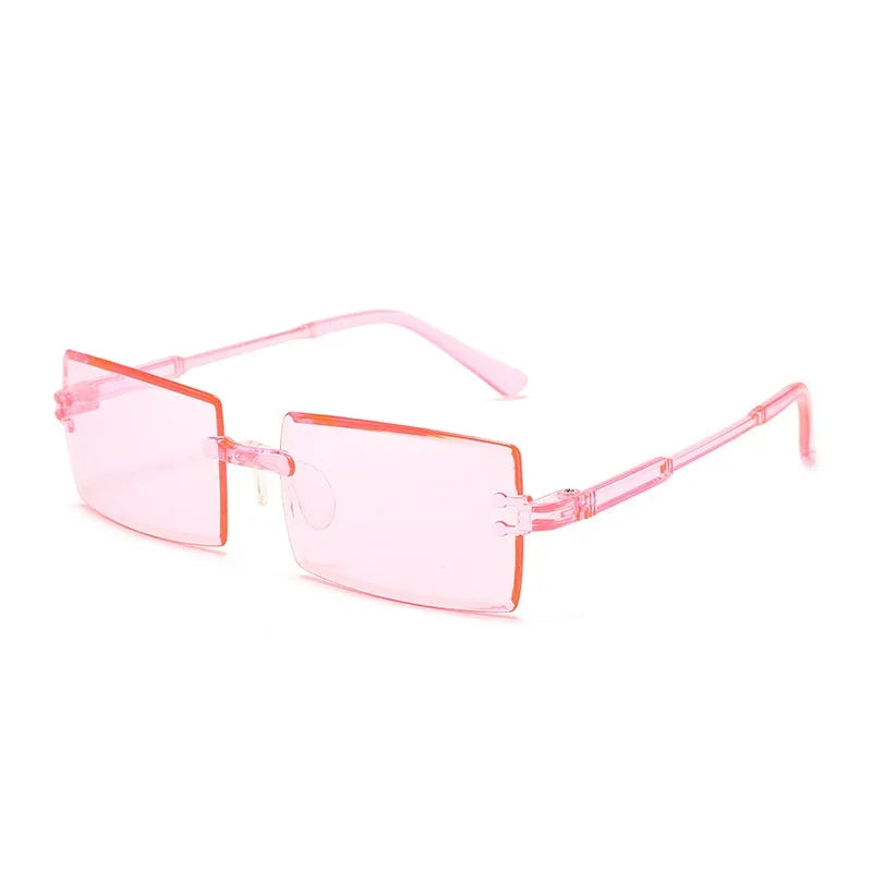 Modische randlose rechteckige Sonnenbrille – Bunte Sonnenbrille mit UV400-Schutz für Damen, ideal für Sommer, Freizeit im Freien und Reisen Kaufschwan® Rosa