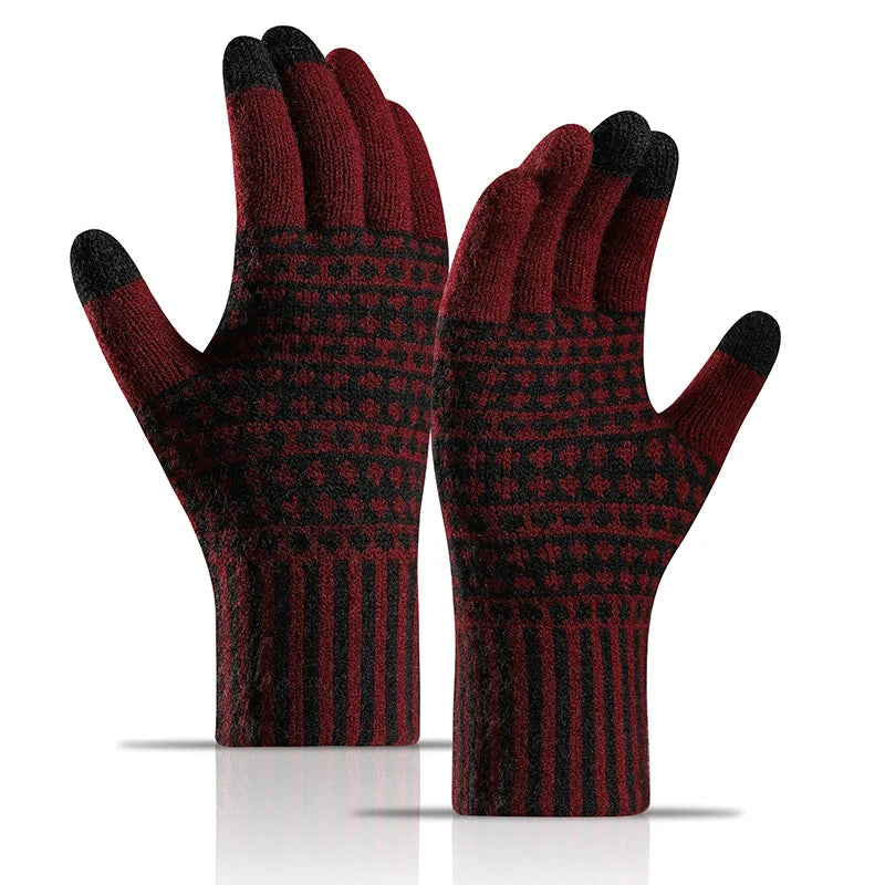Einfache & Stilvolle Touchscreen Handschuhe – Warme Strickhandschuhe für Winter | Kältebeständige Fahrrad- & Outdoorhandschuhe für Damen & Herren Kaufschwan® Weinrot Einheitsgröße