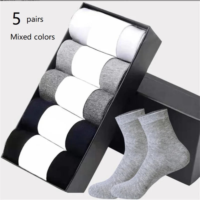 Herren Baumwoll-Mischung Schwarze Businesssocken | Weiche Atmungsaktive Socken für Sommer & Winter | Plus Size Verfügbar | 1/5/10 Paare Kaufschwan® 5 Paare - Gemischt