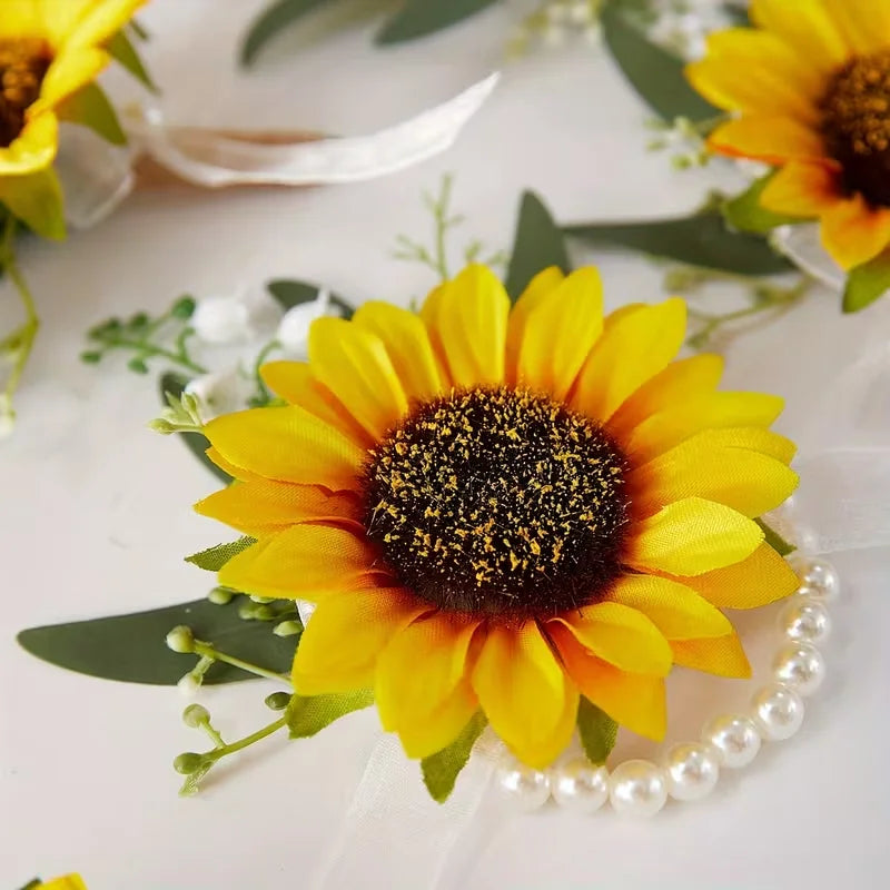 Handgefertigte Sonnenblumen Hochzeitskorsage – Elegantes Armband für Brautjungfern und Bräutigam Kaufschwan®