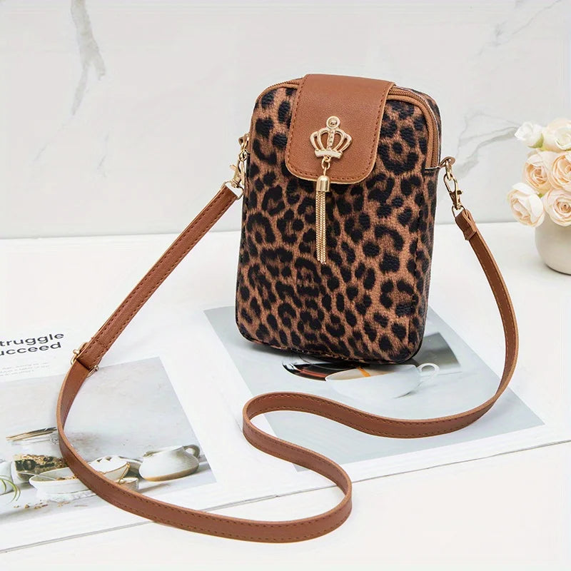 Leopardenmuster Schulter Messenger Bag – Trendige Nischen-Mode Handytasche zum Umhängen für Damen Kaufschwan® Braun