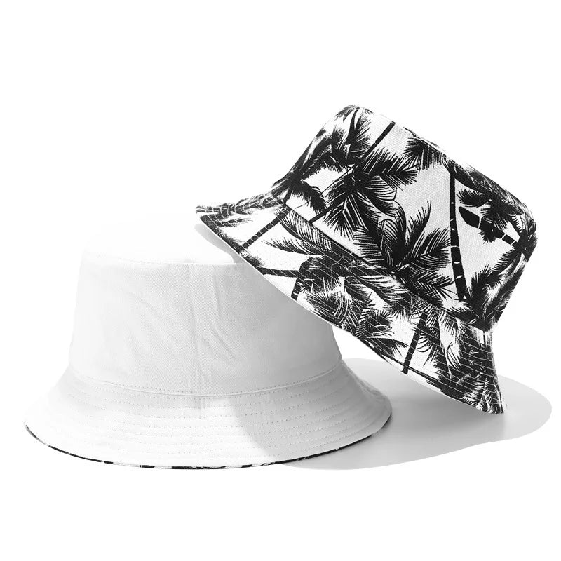 Palmen Design Hut - Wendehut für Damen & Herren – Baumwoll Fischerhut mit Palmen-Print, Streetwear Sonnenhut Kaufschwan®