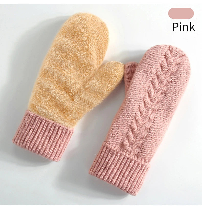 Strickhandschuhe Winter – Doppel-Layer Samt Gefüttert | Warme Verdickte Vollfinger Winterhandschuhe für Damen & Herren Kaufschwan® Rosa Einheitsgröße