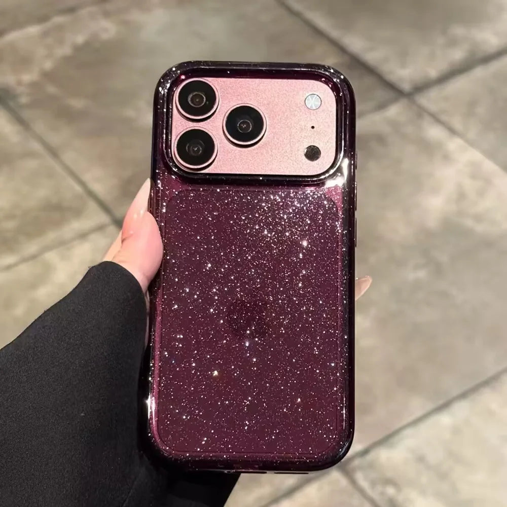 Funkelnde Bordeauxrote Schutzhülle für iPhone 18 Pro & iPhone 18 Pro Max – Transparente Weiche Hülle mit Glitzerdetails Kaufschwan®