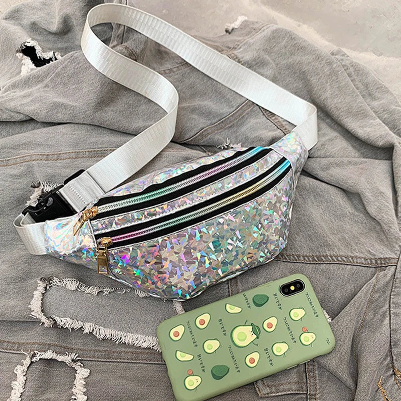 Holografische Gürteltasche – Laser PU Leder Hüfttasche | Reise Bum Bag, Crossbody Schultertasche für Damen & Mädchen Kaufschwan®