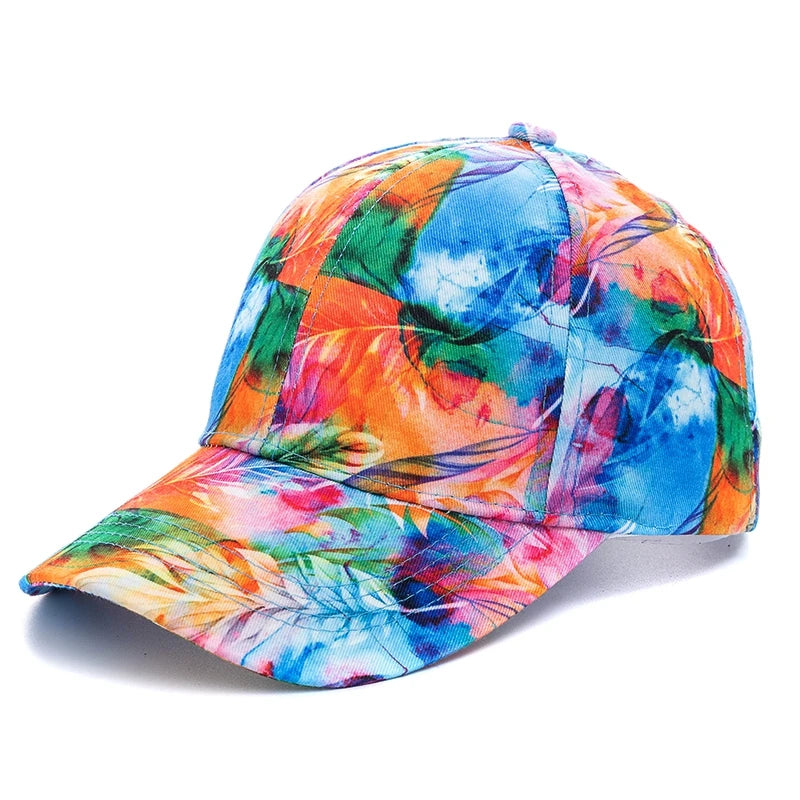 Neue Outdoor Freizeit Tie-Dye Kappe | Damen Regenbogen Bunte Baseballkappe | Streetwear Sommerhut Kaufschwan® Grüne Blätter 56cm-60cm