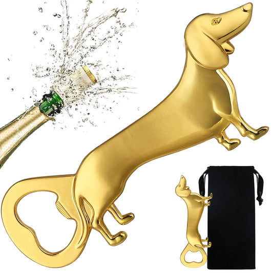 Dackel Flaschenöffner – Metall Hunde Design Geschenk für Männer Kaufschwan® Gold mit Tasche