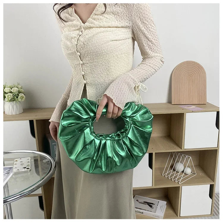Metallic Falten Handtasche – Laser Silber Clutch & Schultertasche | Luxus Designer-inspirierte Damen Tote Kaufschwan®
