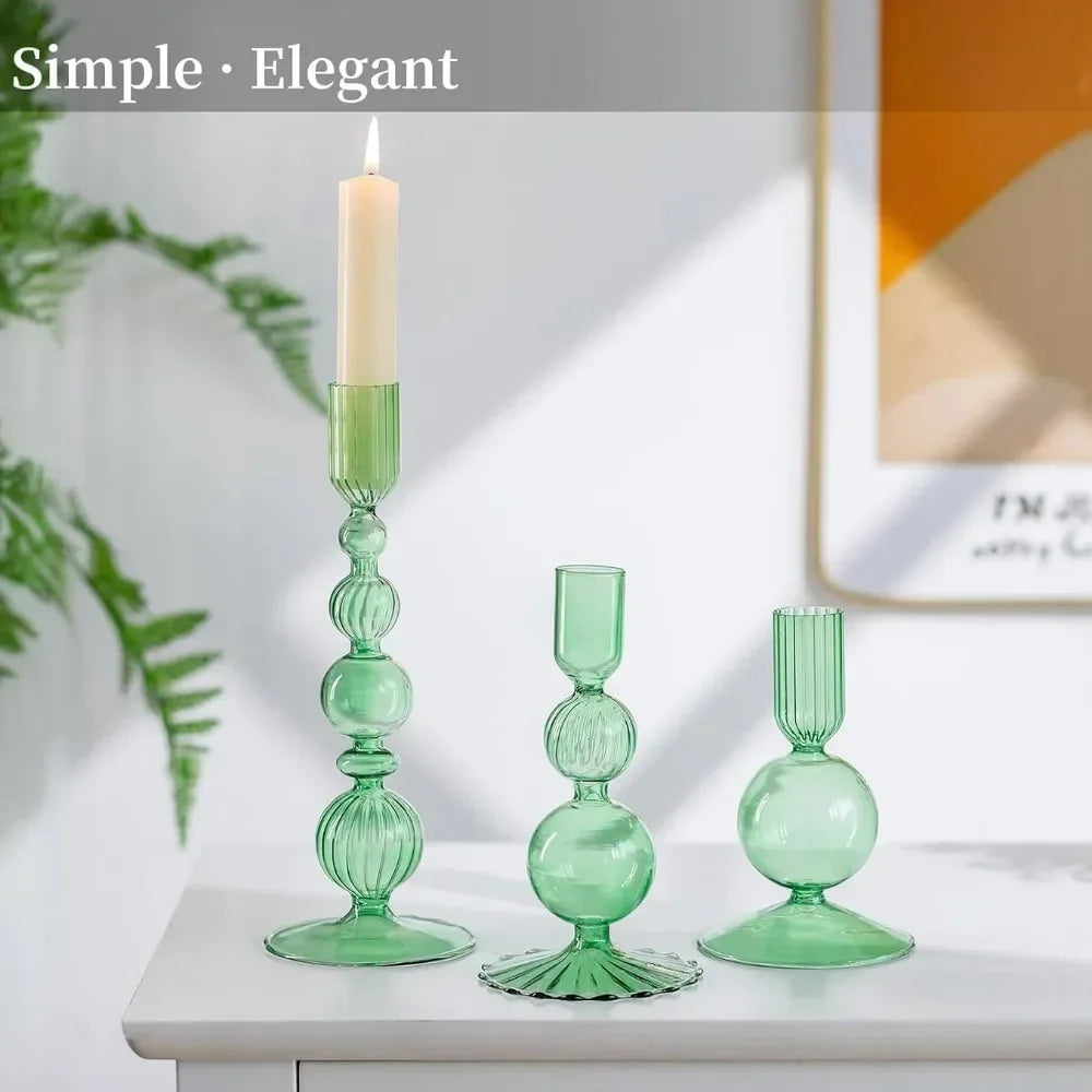 Transparente (3 Stück) Kerzenhalter – Elegante Gewellte Kerzenständer für Stabkerzen zur Wohn- & Party Dekoration Kaufschwan®