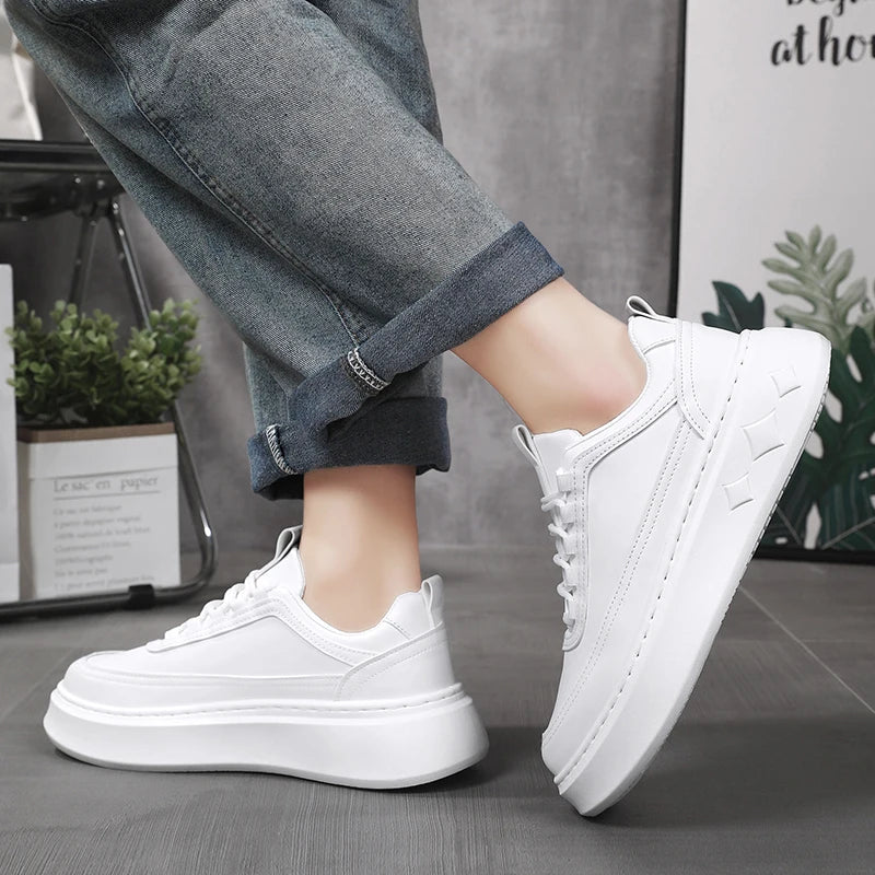 Modische Weiße Herren Sneaker – Plattform Sportschuhe für Outdoor Running | Atmungsaktive Leichte Laufschuhe mit Höheneffekt Kaufschwan®