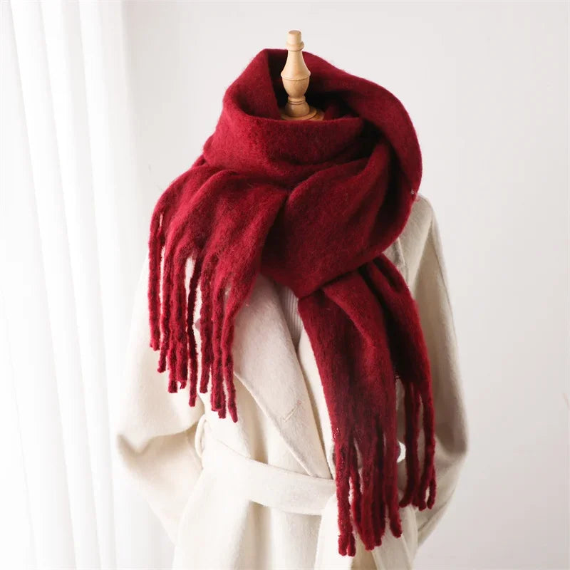 Winter Schal für Damen | Kaschmir-Optik Pashmina Tuch | Weiches Warmes XXL Umschlagtuch mit Fransen & Poncho-Stil Kaufschwan® Dunkelrot
