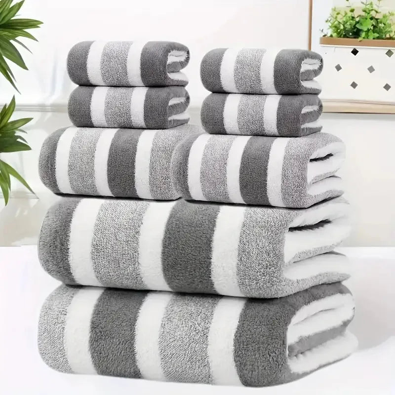 8-teiliges Gestreiftes Badetuch Set – Ultraweich, Hochsaugfähig & Fusselfrei | Fünf-Sterne Hotelqualität Handtücher Kaufschwan® Grau 8 Stück
