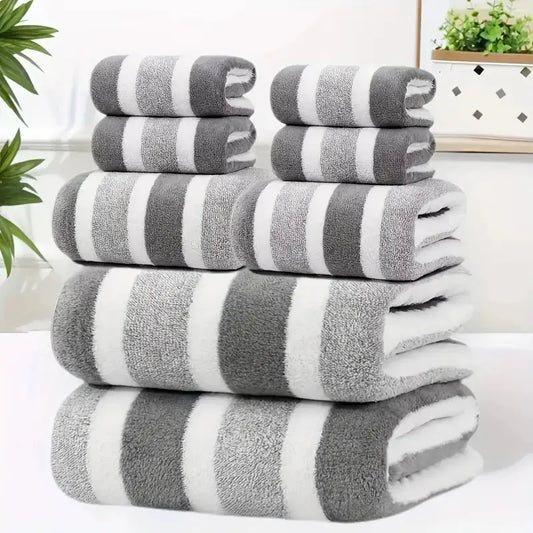8-teiliges Gestreiftes Badetuch Set – Ultraweich, Hochsaugfähig & Fusselfrei | Fünf-Sterne Hotelqualität Handtücher Kaufschwan® Grau 8 Stück