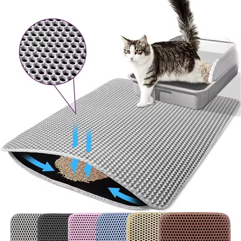 Wasserdichte Doppellagige Katzenstreumatte für Katze – Rutschhemmende Waschbare Matte für Katzentoilette Kaufschwan® Grau 30x30CM