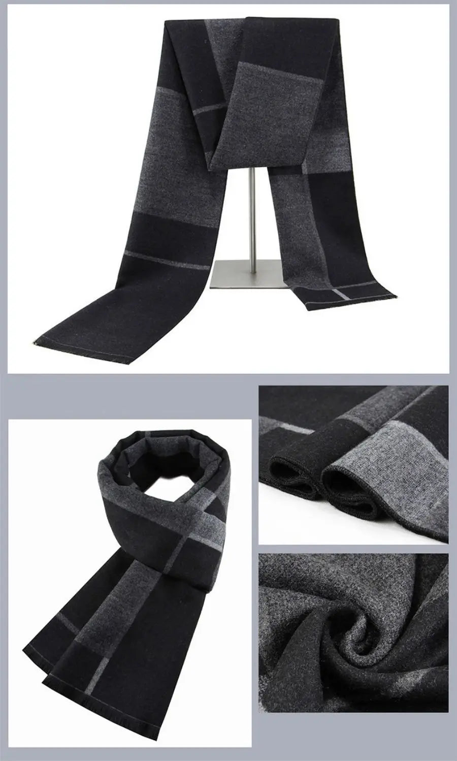 Winterschal für Herren | Karo Streifen & Paisley Jacquard | Beidseitiger Kaschmir-Imitat Halswärmer – Warm & Winddicht Kaufschwan®