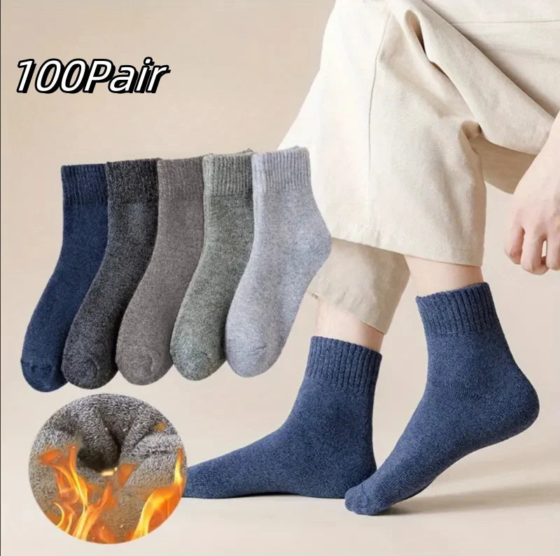 Winter-Frottee-Gepolsterte Dicke Socken | Unisex Warme Dicke Mid-Calf Socken | Solide Farbe Kaufschwan® Gemischte Farbe 100 Paare Einheitsgröße