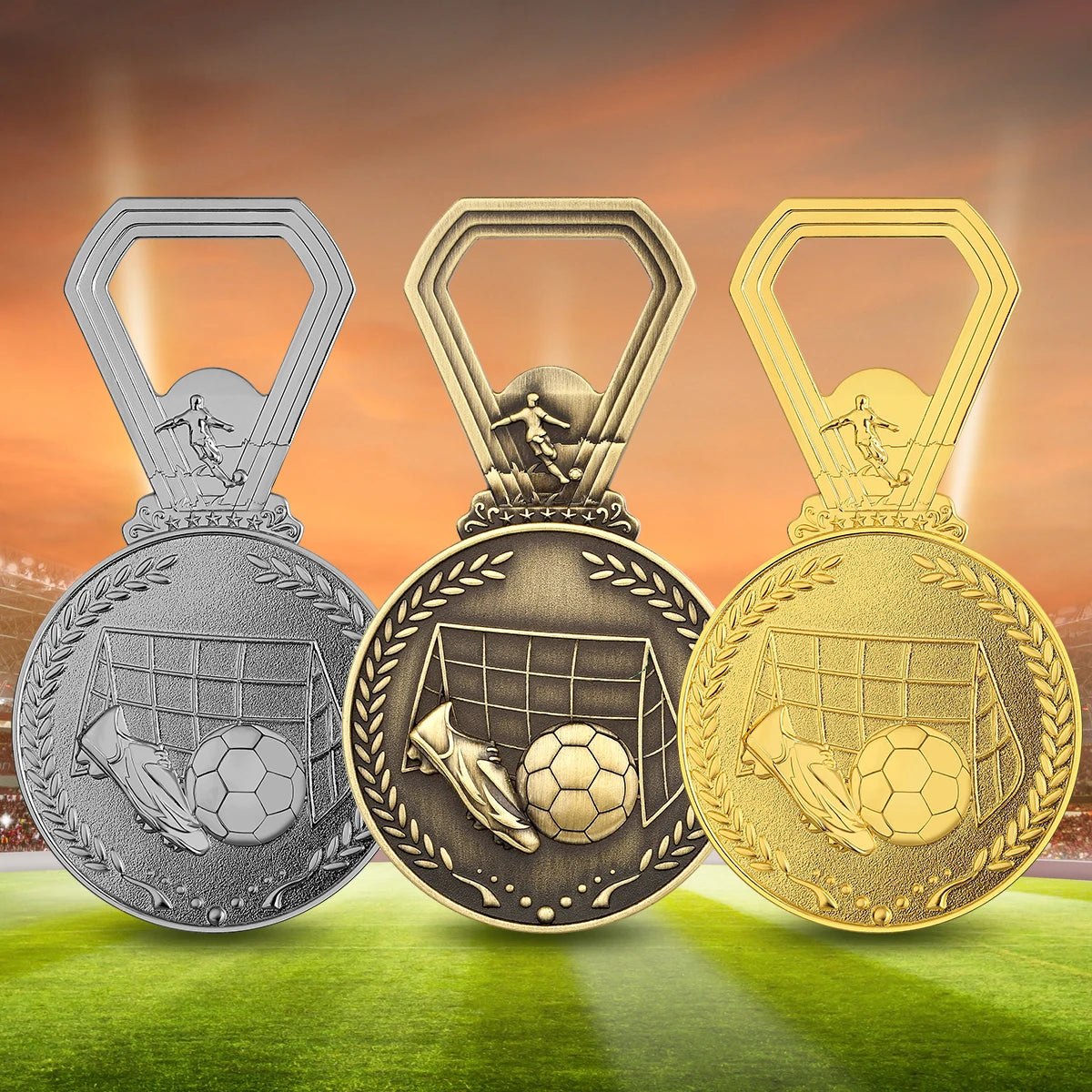 Fußball Medaillen Flaschenöffner – Bronze/Grau/Gold Geschenk für Männer Kaufschwan®