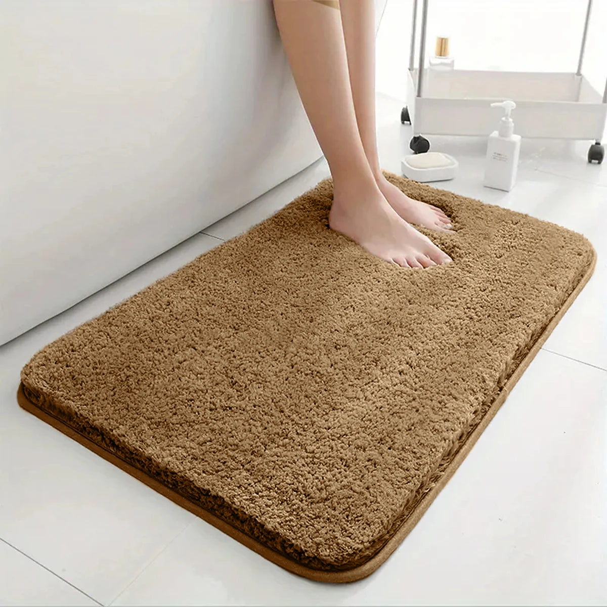 Verdickte Rutschfeste Badezimmermatte – Wasserabsorbierend, Langflor, Maschinenwaschbar Kaufschwan® Braun 50cm x 120cm