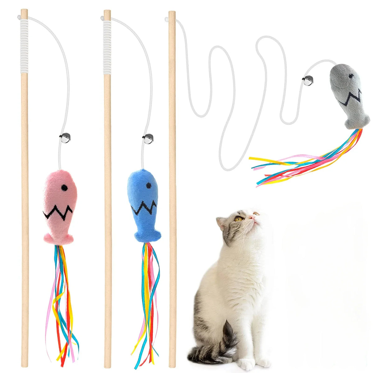 Natürlicher Holz-Spielstab für Katze – Interaktives Katzenspielzeug mit Elastischer Schnur für Wohnungskatzen Kaufschwan®