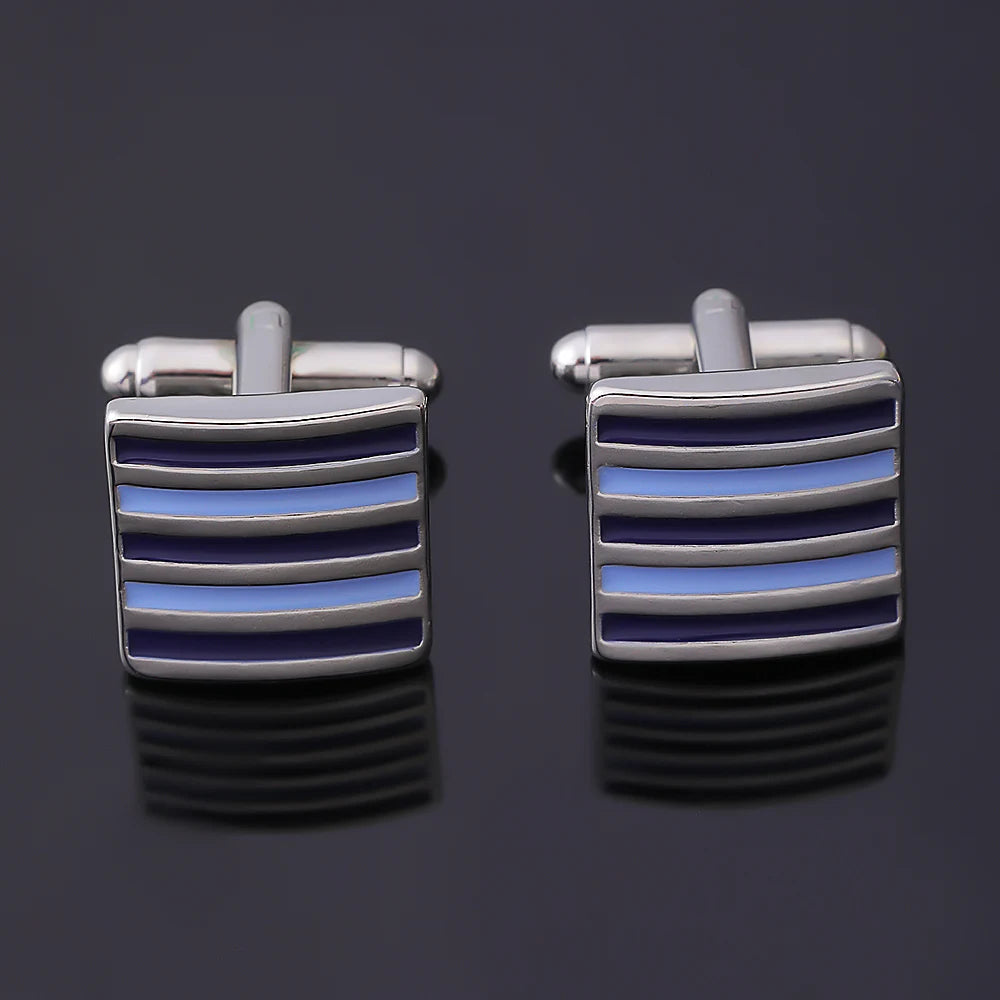 Neo-Gothic Royalblaue Herren Manschettenknöpfe – Hochwertige Französische Legierung | Quadratisches Emaille Streifen-Design für Business & Luxus Kaufschwan®