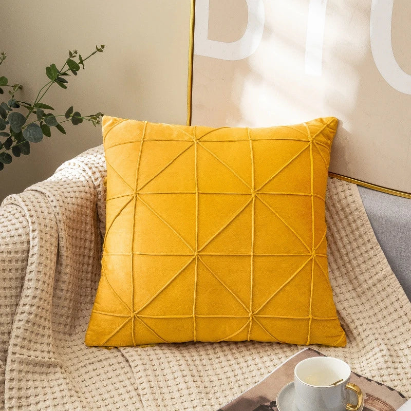 Samt Kissenbezüge | Kariertes Gitter Design | Dekorative Kissenhüllen in Weihnachtsrot für Sofa & Wohnkultur Kaufschwan® Gold 45x45cm 2er Set