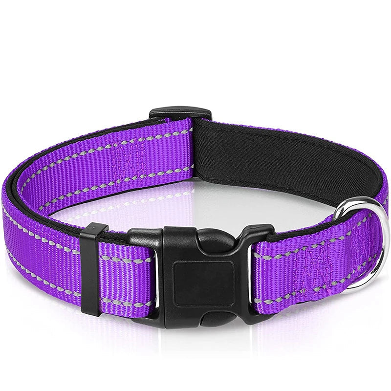 Reflektierendes Verstellbares Hundehalsband Gepolstert Nylon Neopren für Mittel Große Hunde Kaufschwan® Lila L