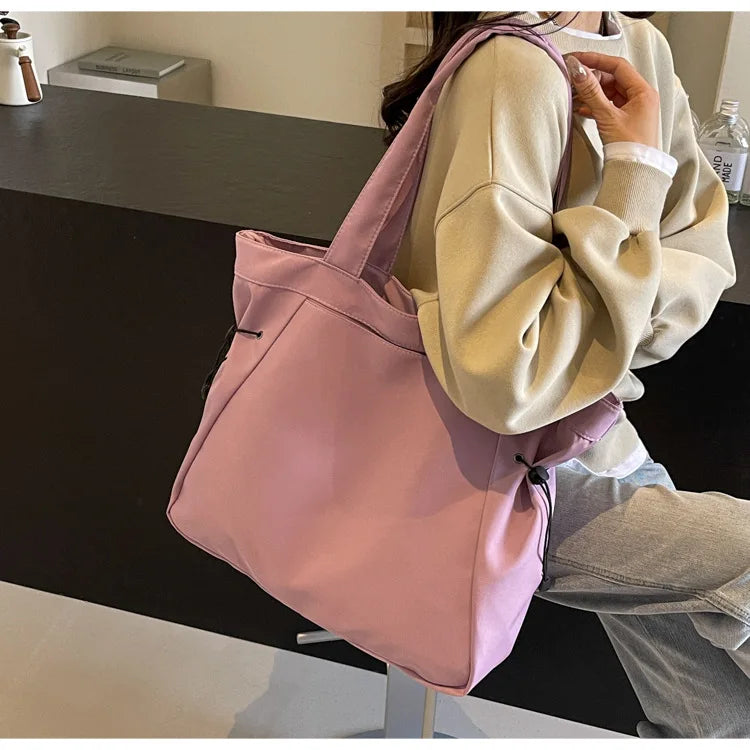 Casual Fashion Tote Bag mit Großer Kapazität – Damen Schultertasche für Reisen & Alltag | Ästhetische Handtasche mit Kordelzug